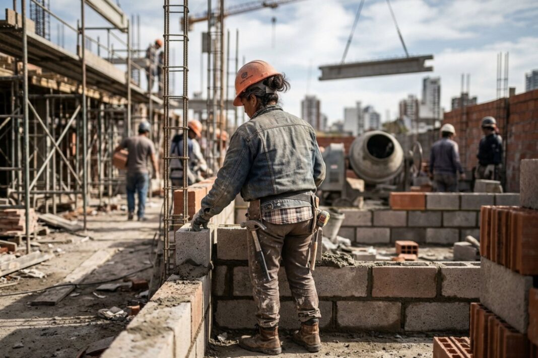 Margarita Vidrialesa, albañila, en una obra de construcción