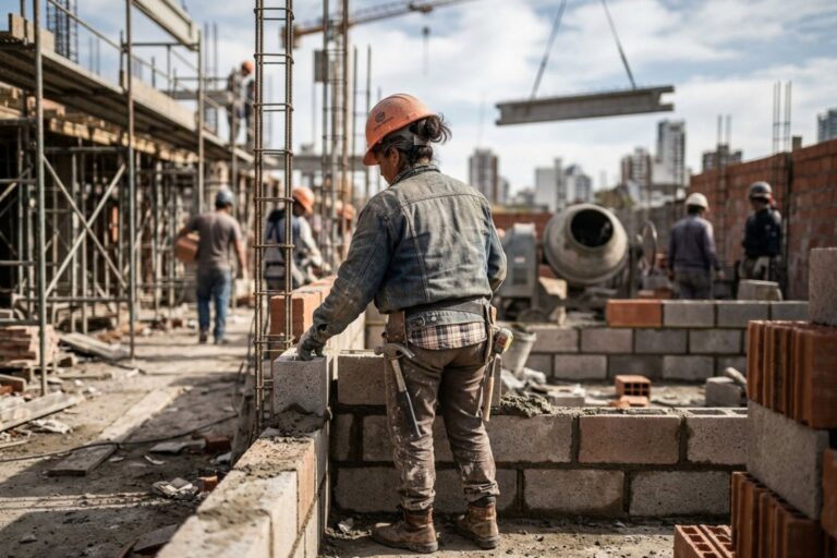 Margarita Vidrialesa, albañila, en una obra de construcción