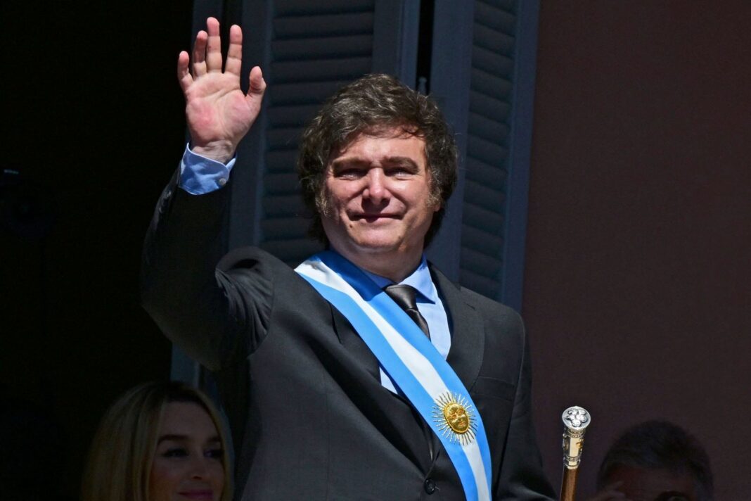 Javier Milei en un acto oficial durante sus primeros mil días de gobierno