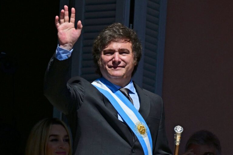 Javier Milei en un acto oficial durante sus primeros mil días de gobierno