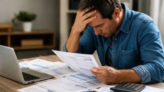 Persona revisando estados de cuenta bancarios y tarjetas de crédito en Argentina