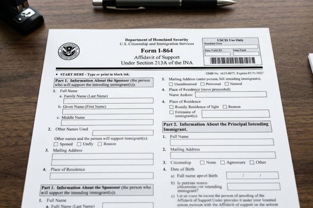 Formulario I-864 del Uscis para patrocinio económico de residencia permanente