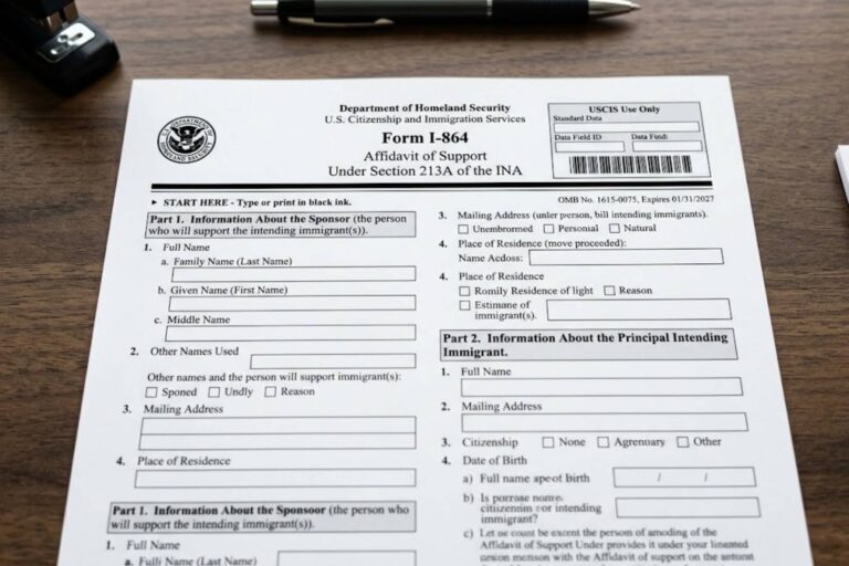 Formulario I-864 del Uscis para patrocinio económico de residencia permanente