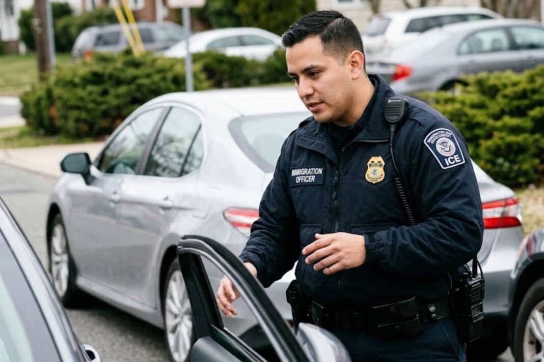 Agente de ICE durante una parada de tráfico en Texas