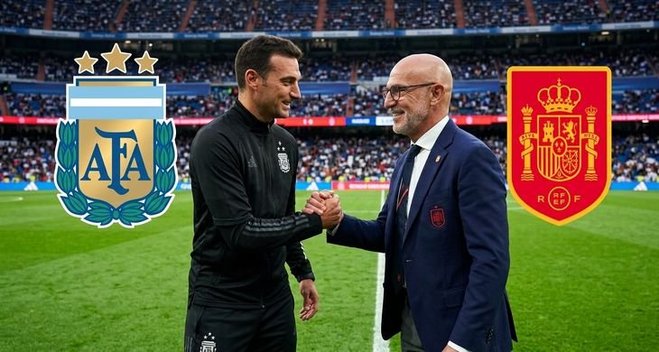 Lionel Scaloni y Luis de la Fuente, entrenadores de Argentina y España, respectivamente