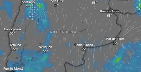 Mapa de alerta amarilla por tormentas en Argentina