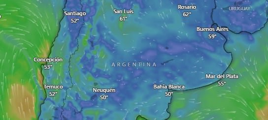 Mapa de alertas meteorológicas en Argentina