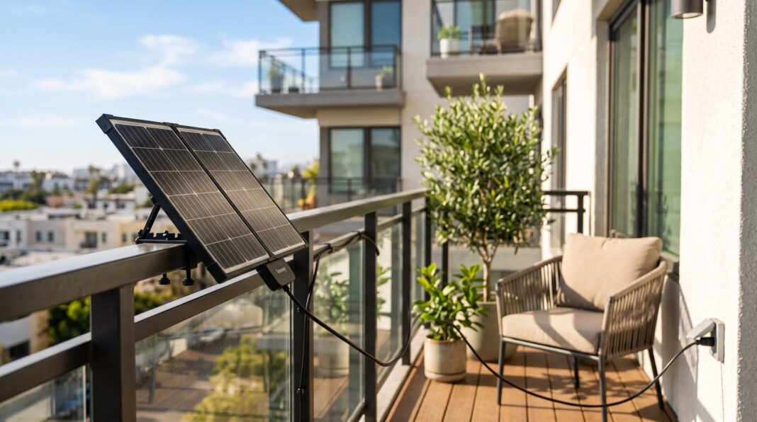 Paneles solares de balcón conectados a un enchufe doméstico en California