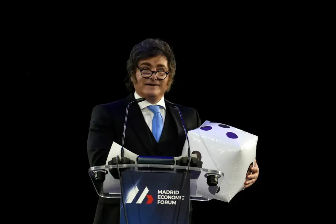 Javier Milei durante su discurso en el Nueva Economía Forum en Madrid