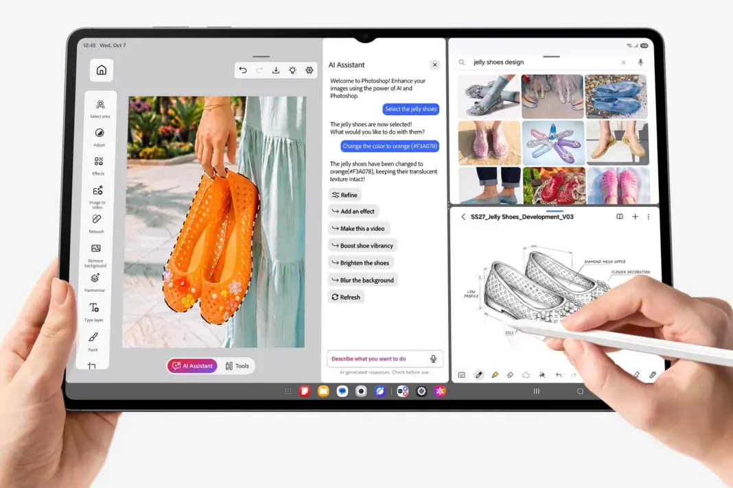 Tablets Samsung Galaxy Tab S12+ y S12 Ultra exhibidas en un stand